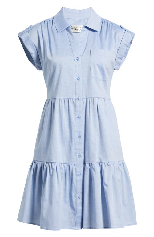 Eliza J Tiered Cotton Shirtdress In Chambray Blue