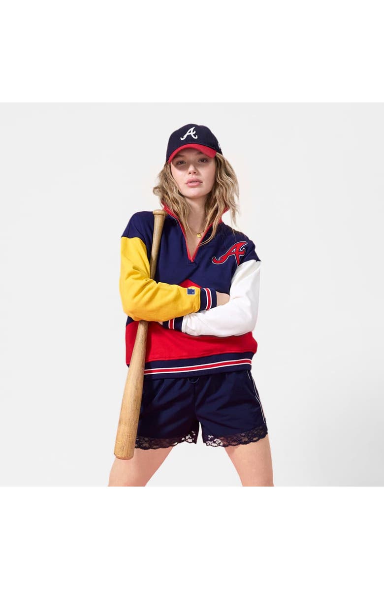 Terez Women's Terez Navy Atlanta Braves Classic Colorblock Quarter-Zip Sweatshirt, Alternate, color, 
