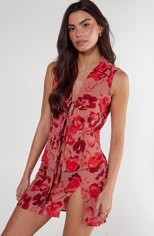 Nasty Gal Floral Print Tie Front Vest In Pink