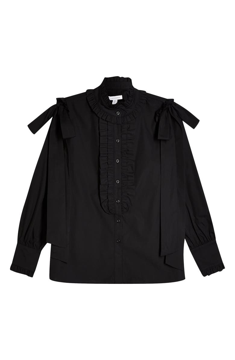 Topshop Poplin Ruffle Bow Blouse, Alternate, color,