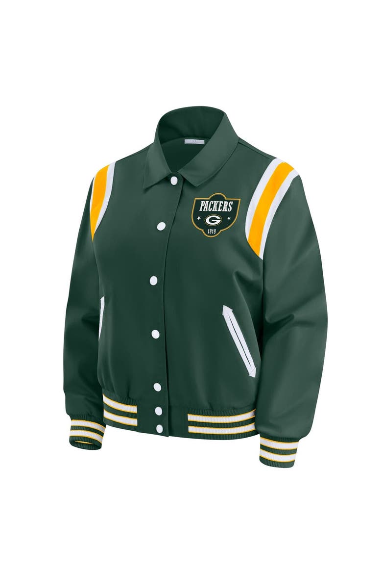 Women's WEAR by Erin Andrews Green Green Bay Packers Varsity Lightweight Full-Snap Jacket, Alternate, color, Green