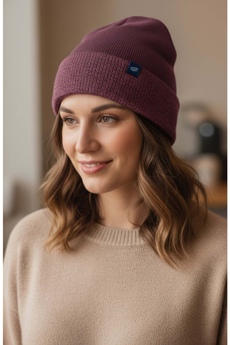 The Essential Merino Marled Beanie, Alternate, color, Burgundy