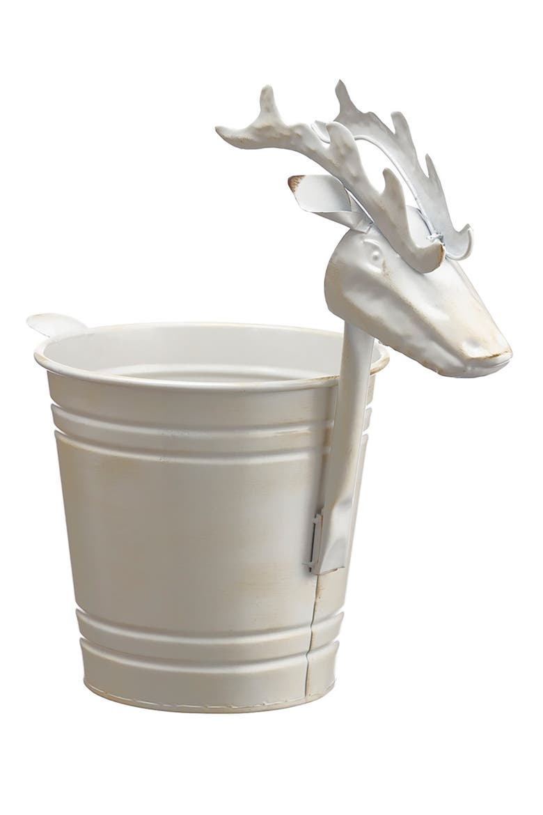 11.5" H x 11.25" L Reindeer Metal Planter, Main, color, WHITE