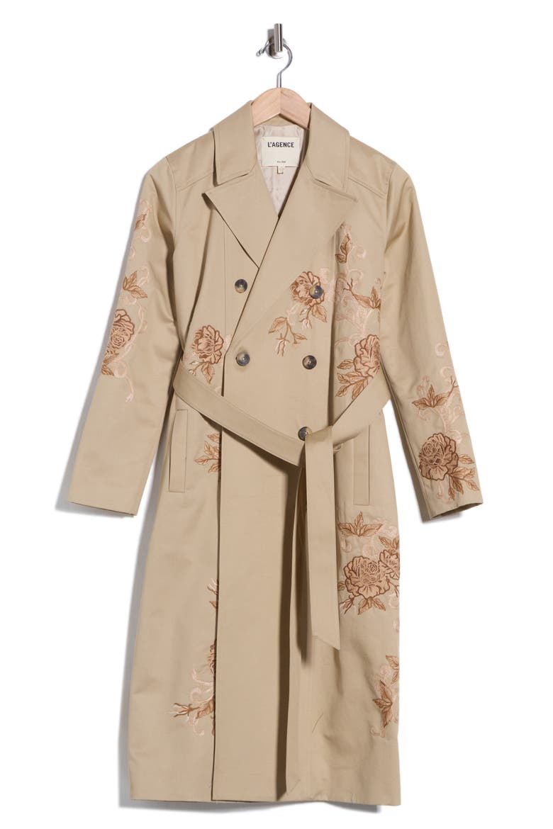 Venus Trench Coat, Main, color, TAN KHAKI/ ECRU EMBRIODERY