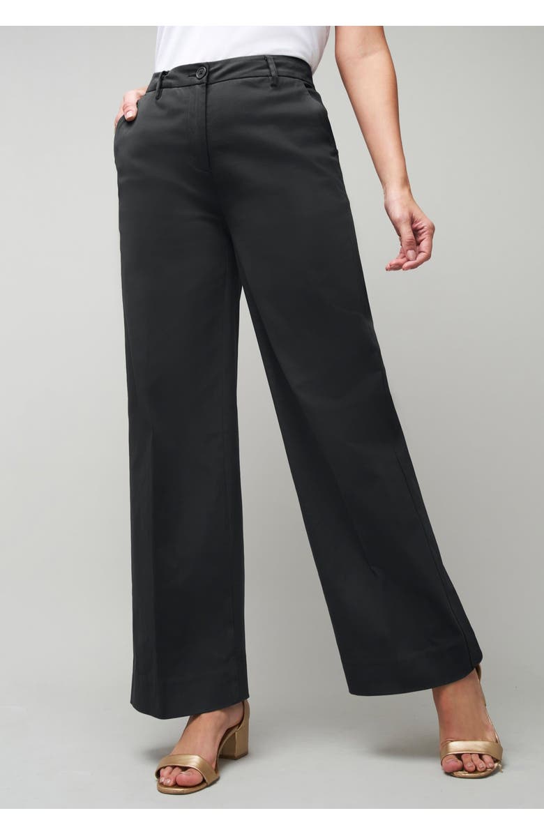 Jessica London Stretch Cotton Chino Wide-Leg Trouser, Alternate, color, Black
