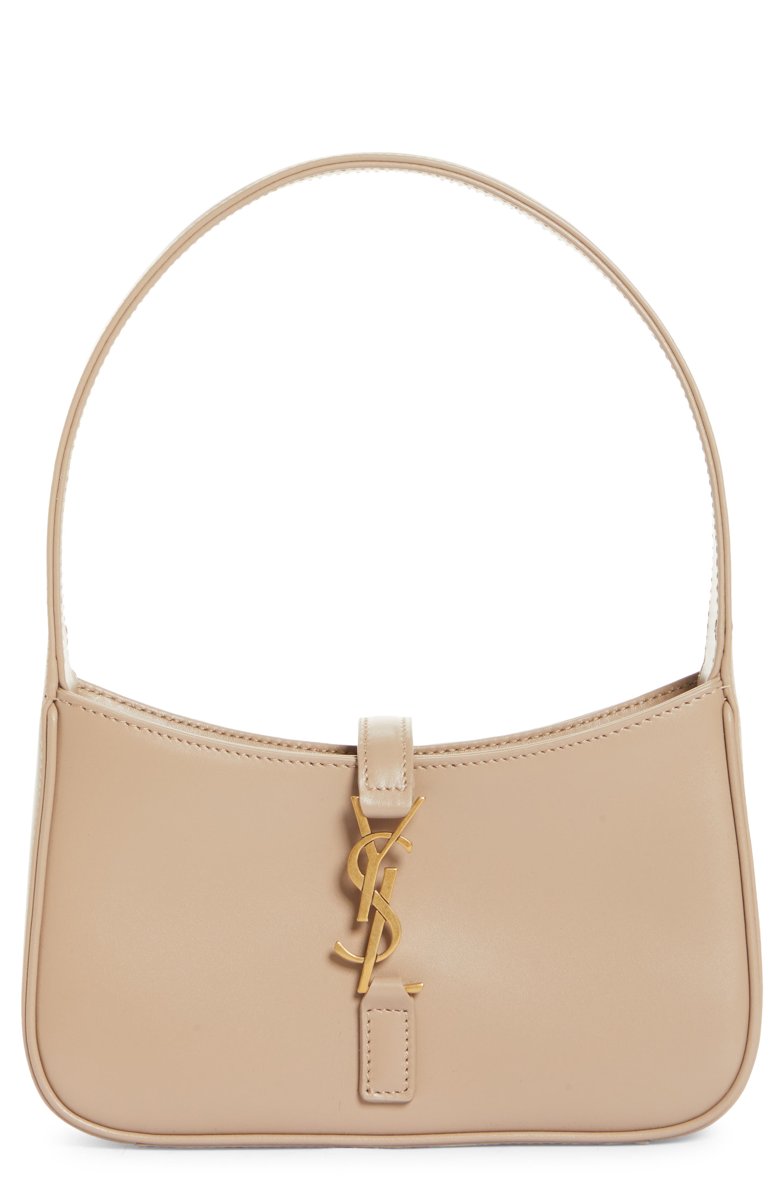 Saint Laurent Micro Le 5 à 7 Leather Hobo, Main, color, Dark Beige
