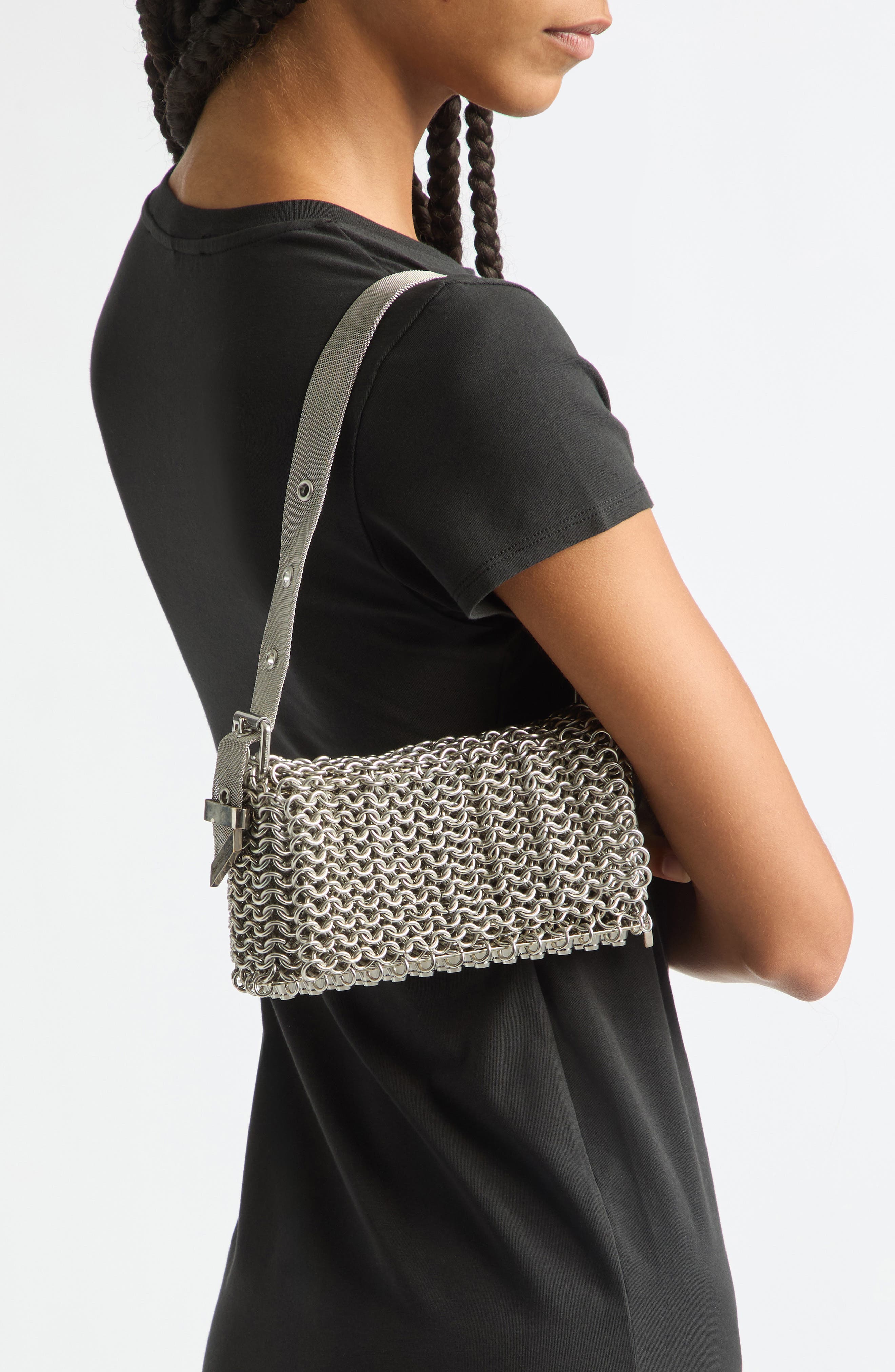 Ricco Mini Chainmail Flap Bag, Alternate, color, ALLOY