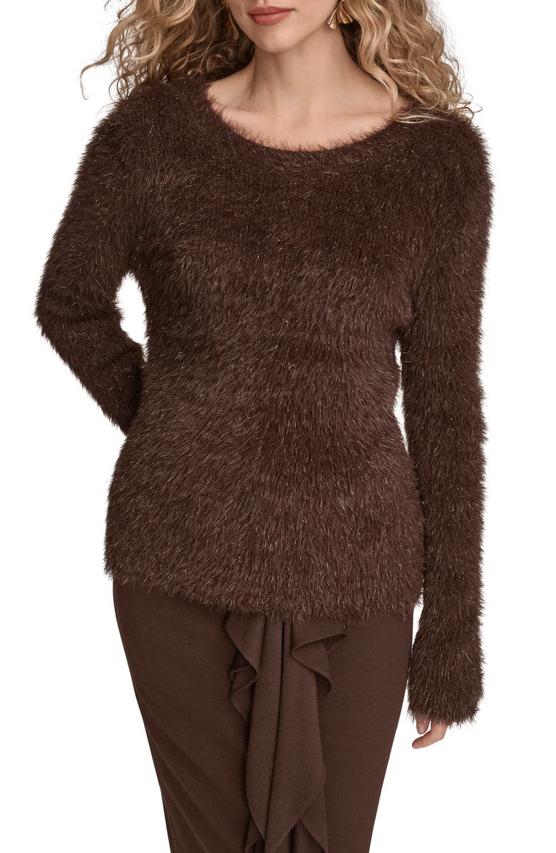 Donna Karan New York Metallic Eyelash Sweater, Main, color, Chocolate