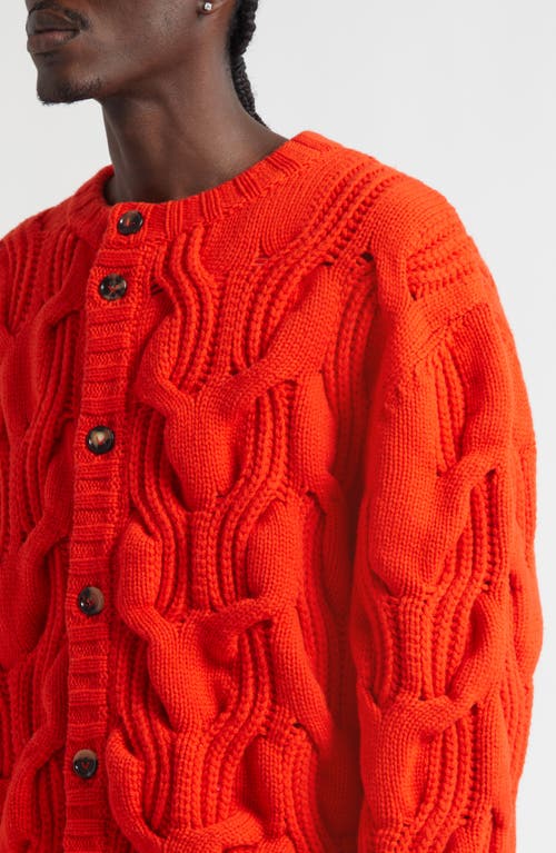 Bottega Veneta Twisted Cable Stitch Virgin Wool Cardigan In Red