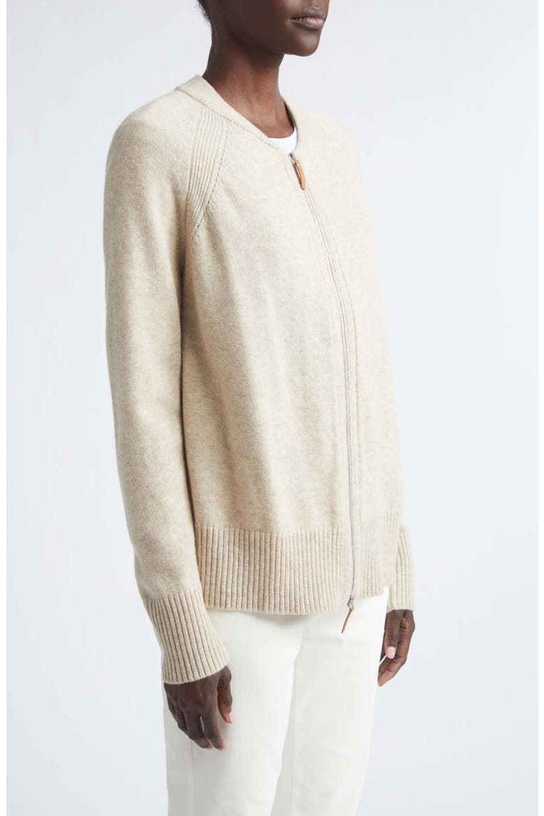 Raglan Sleeve Merino Wool & Cashmere Full Zip Cardigan, Alternate, color, OATMEAL MELANGE