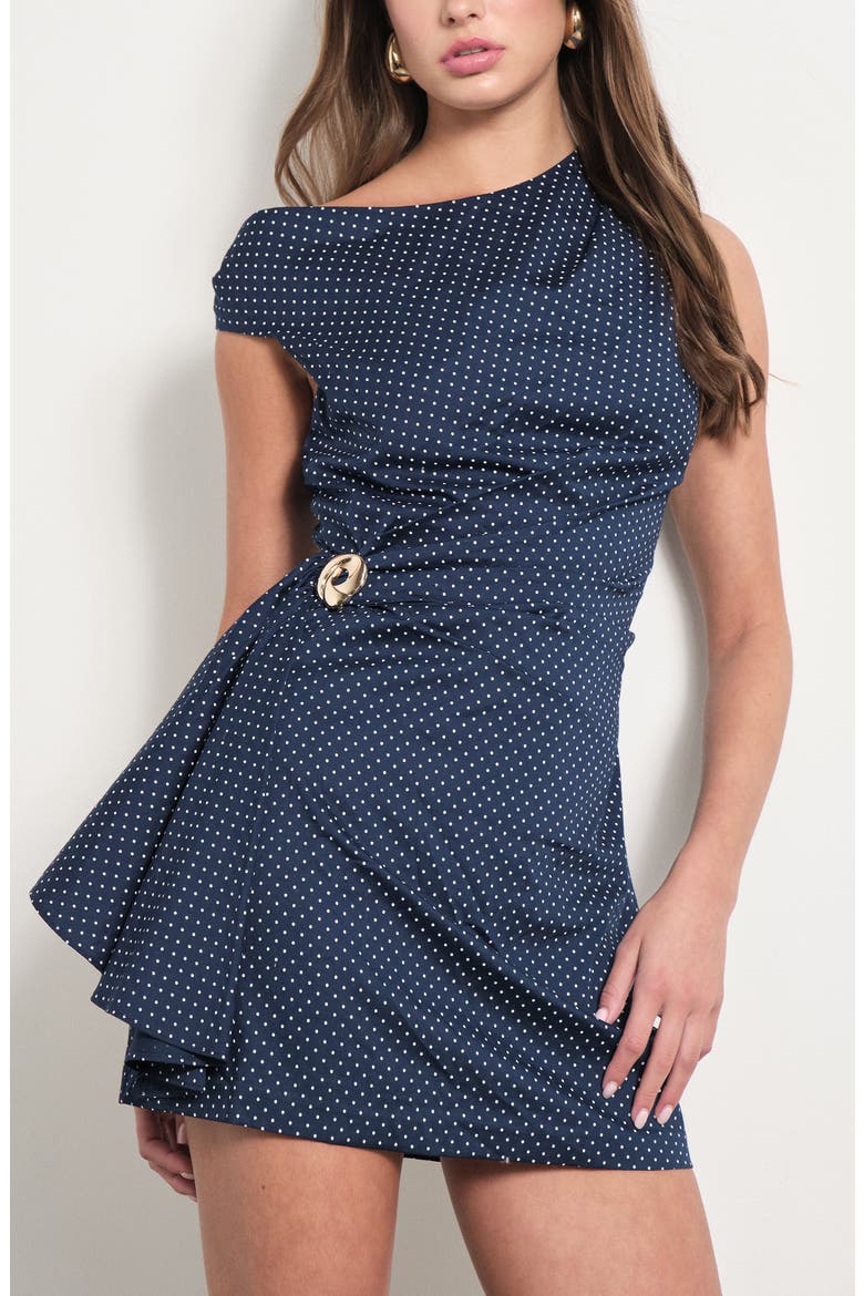 Kaia Dot One-Shoulder Minidress, Alternate, color, NAVY WHITE DOTS