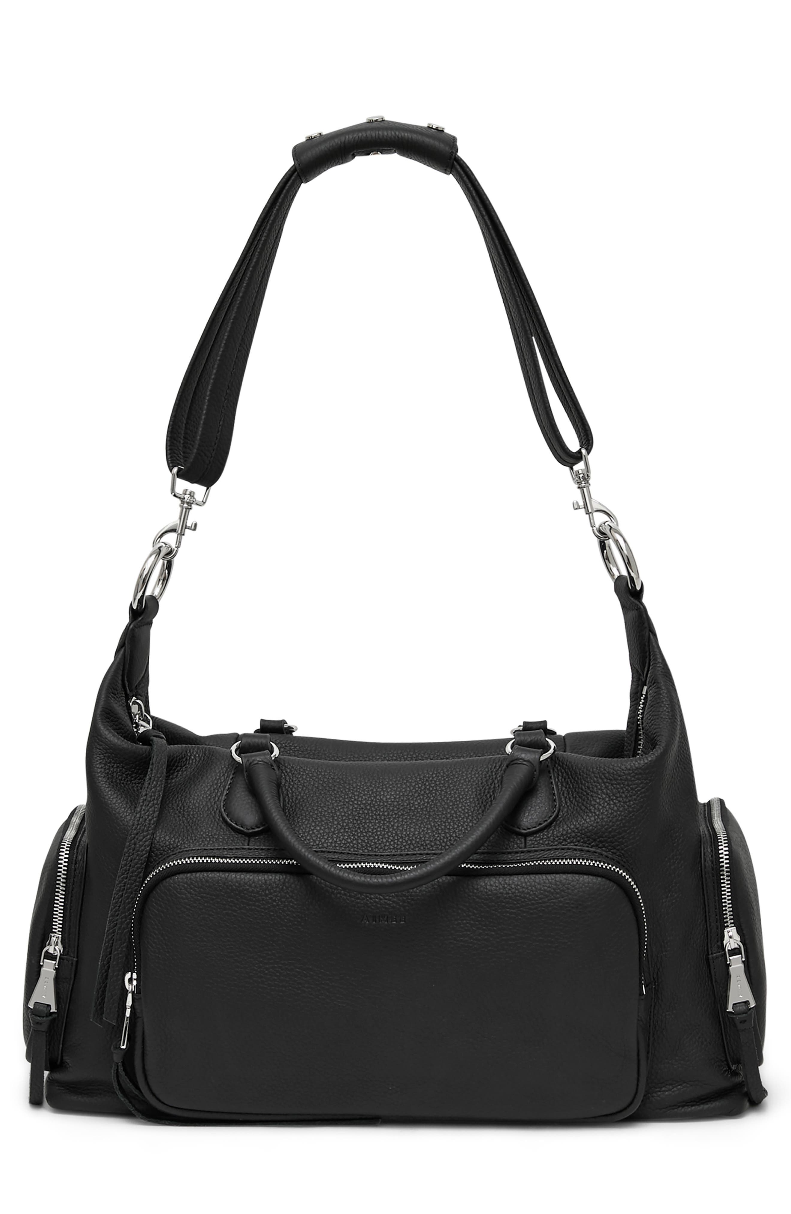 AIMEE Away We Go Leather Duffle Bag, Alternate, color, Black