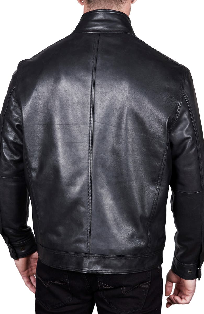 Missani Le Collezioni Leather Dickey Jacket, Alternate, color, Black/ Cognac