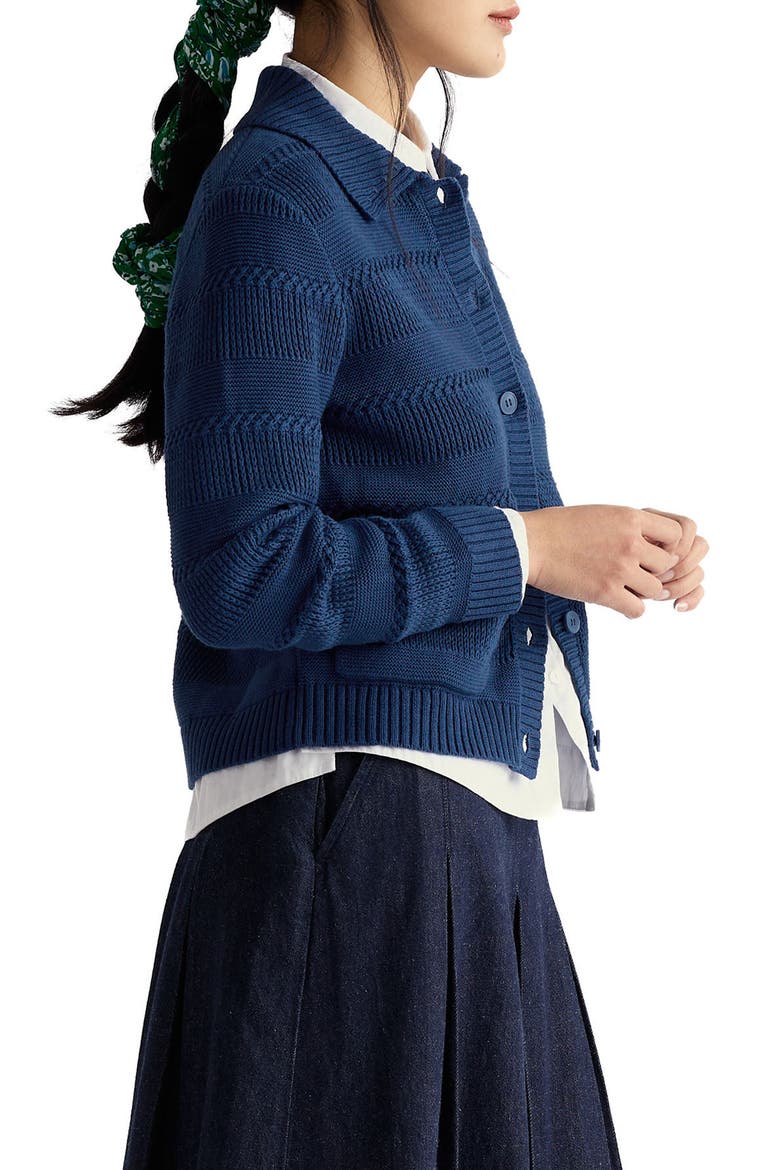 Nut Lane Collared Organic Cotton Cardigan, Alternate, color, KNIT MELANGE DARK VOYAGE