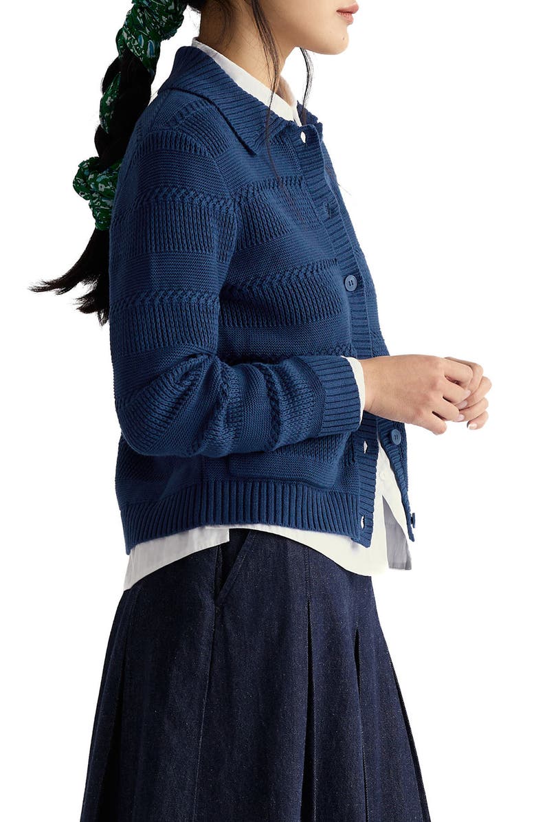 Seasalt Cornwall Nut Lane Collared Organic Cotton Cardigan, Alternate, color, Knit Melange Dark Voyage