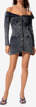 Desigual x Masha Popova Long Sleeve Off the Shoulder Denim Minidress
