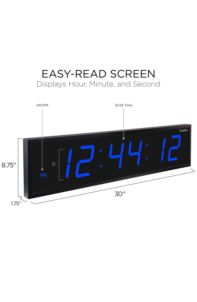 Ivation Large Digital Clock, 30 Led Wall Clock with 6-Level Brightness & Mounting Hardware, Alternate, color, Blue