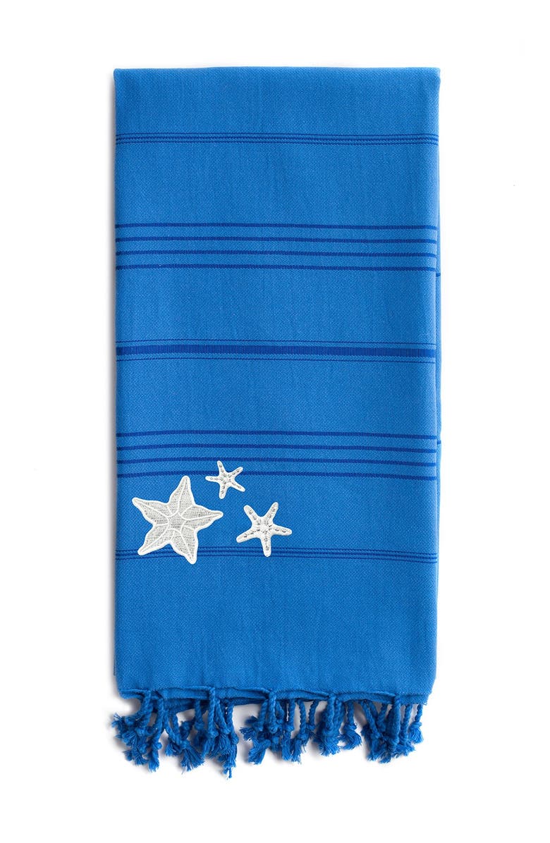 Linum Home Textiles 100% Turkish Cotton Summer Fun - Glittery Starfish Pestemal Beach Towel - Royal Blue, Alternate, color, 