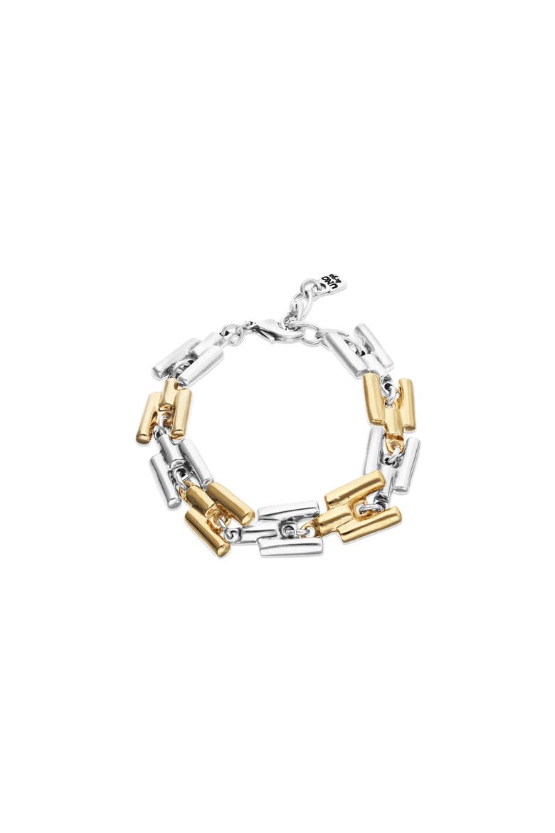 Half Sterling Silver Half 18K Gold Plated Bracelet With Links, Main, color, Silver and Gold