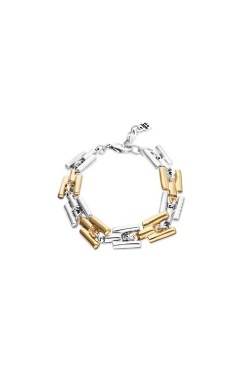 Half Sterling Silver Half 18K Gold Plated Bracelet With Links