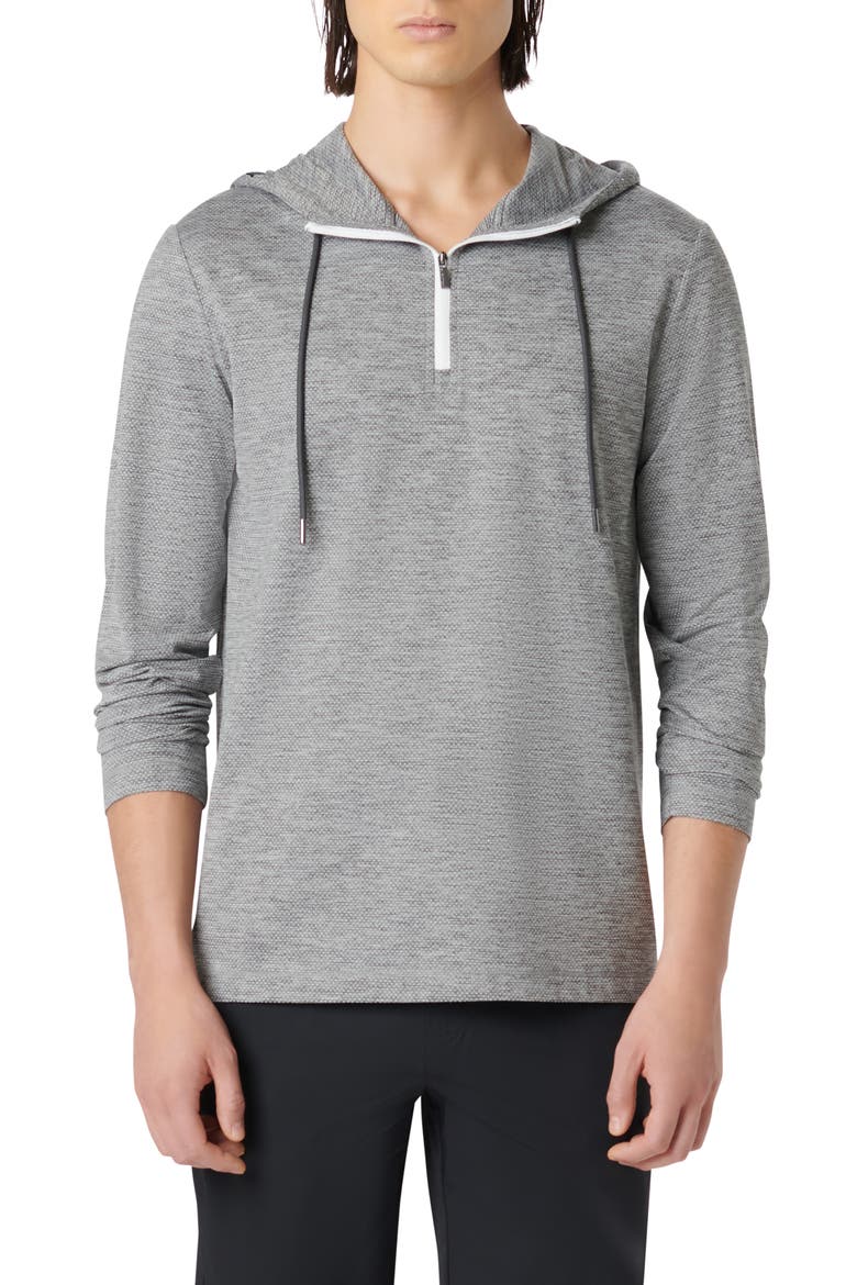 Quarter Zip Performance Hoodie, Main, color, HEATHERED BLACK
