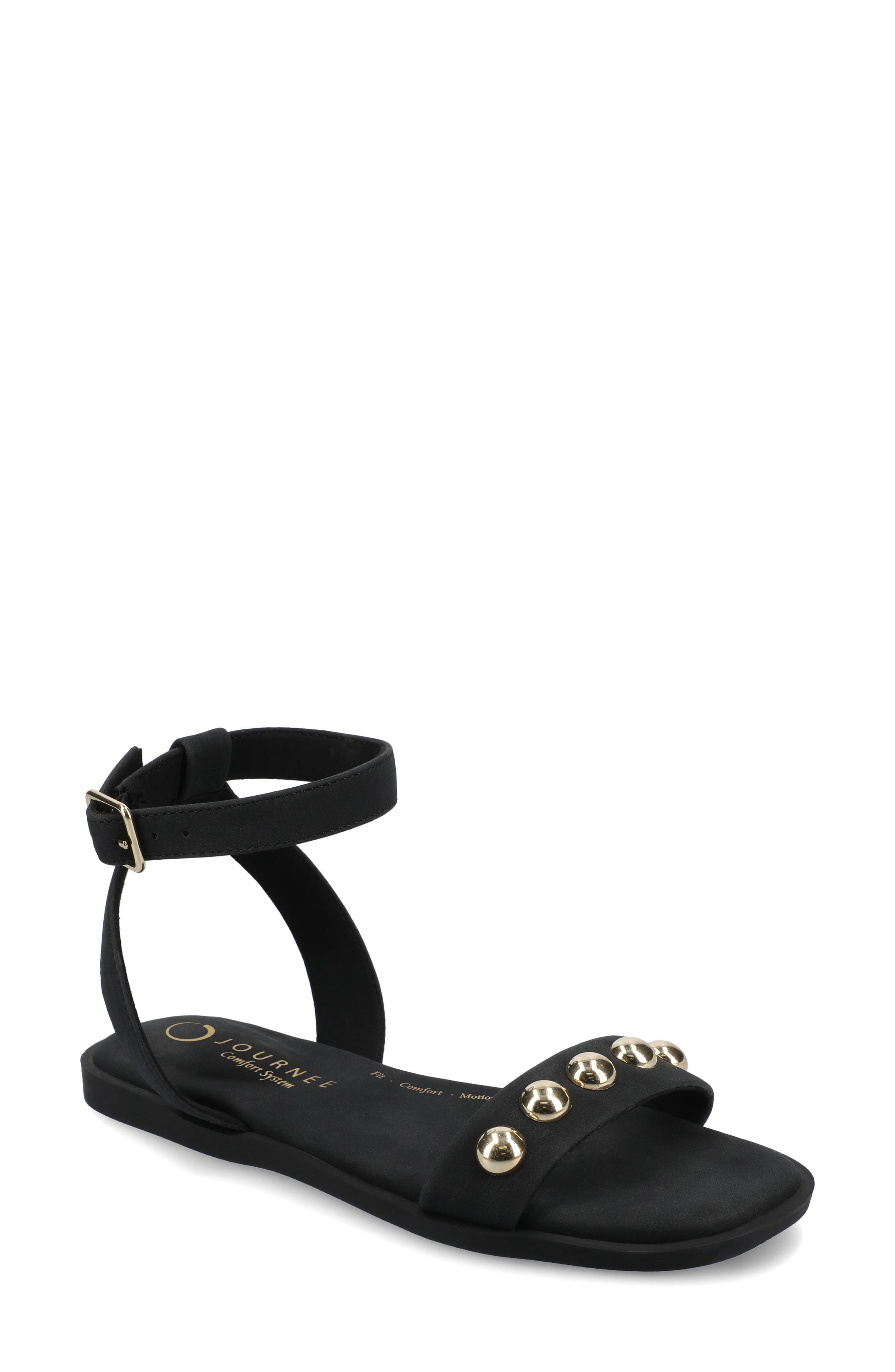 Journee Collection Primrose Studded Sandal, Main, color, Black Nubuck