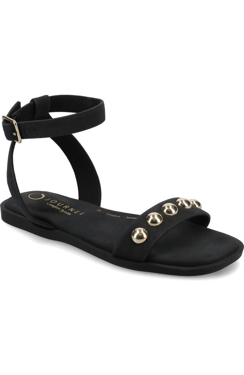 Journee Collection Primrose Studded Sandal, Main, color, Black Nubuck