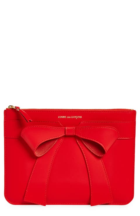 Big Bow Leather Zip Pouch
