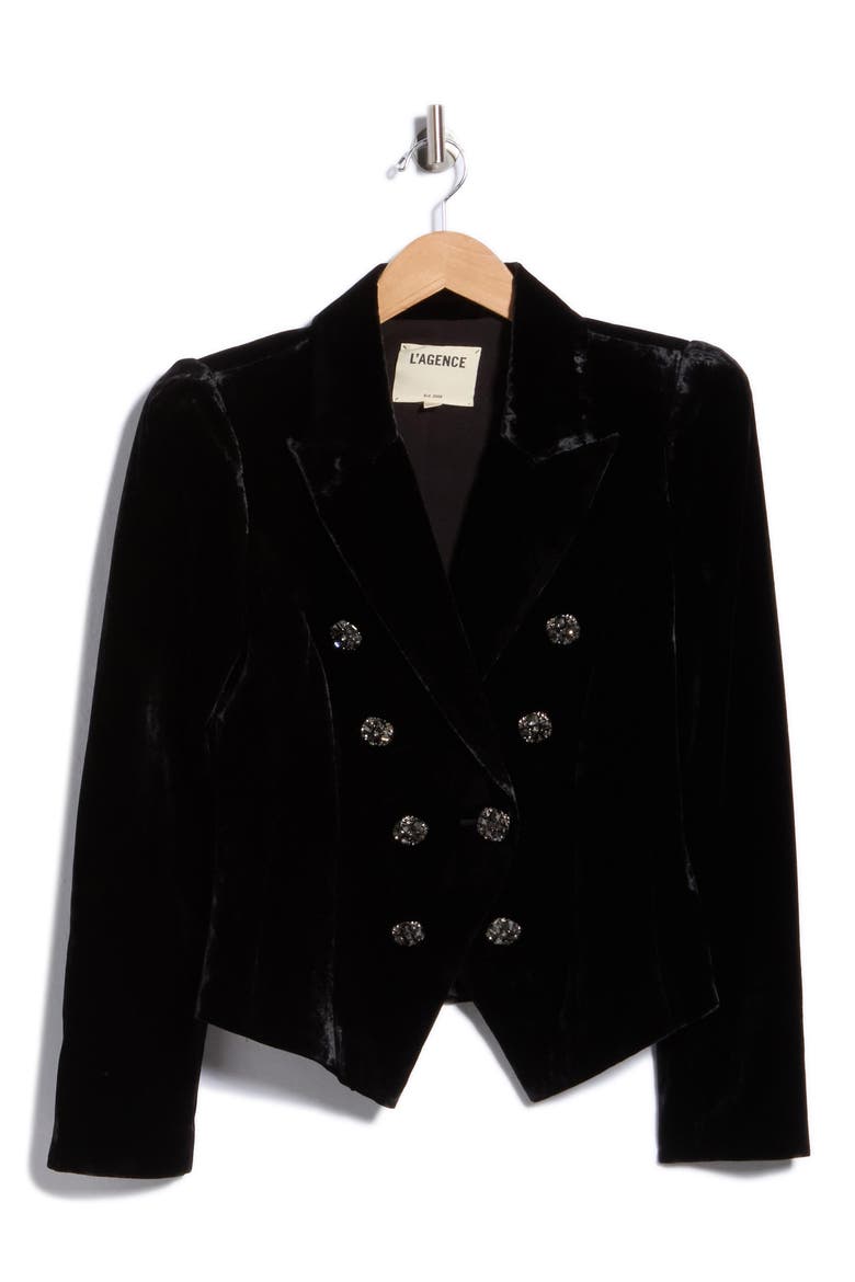 Bethany Velvet Structured Blazer, Main, color, BLACK