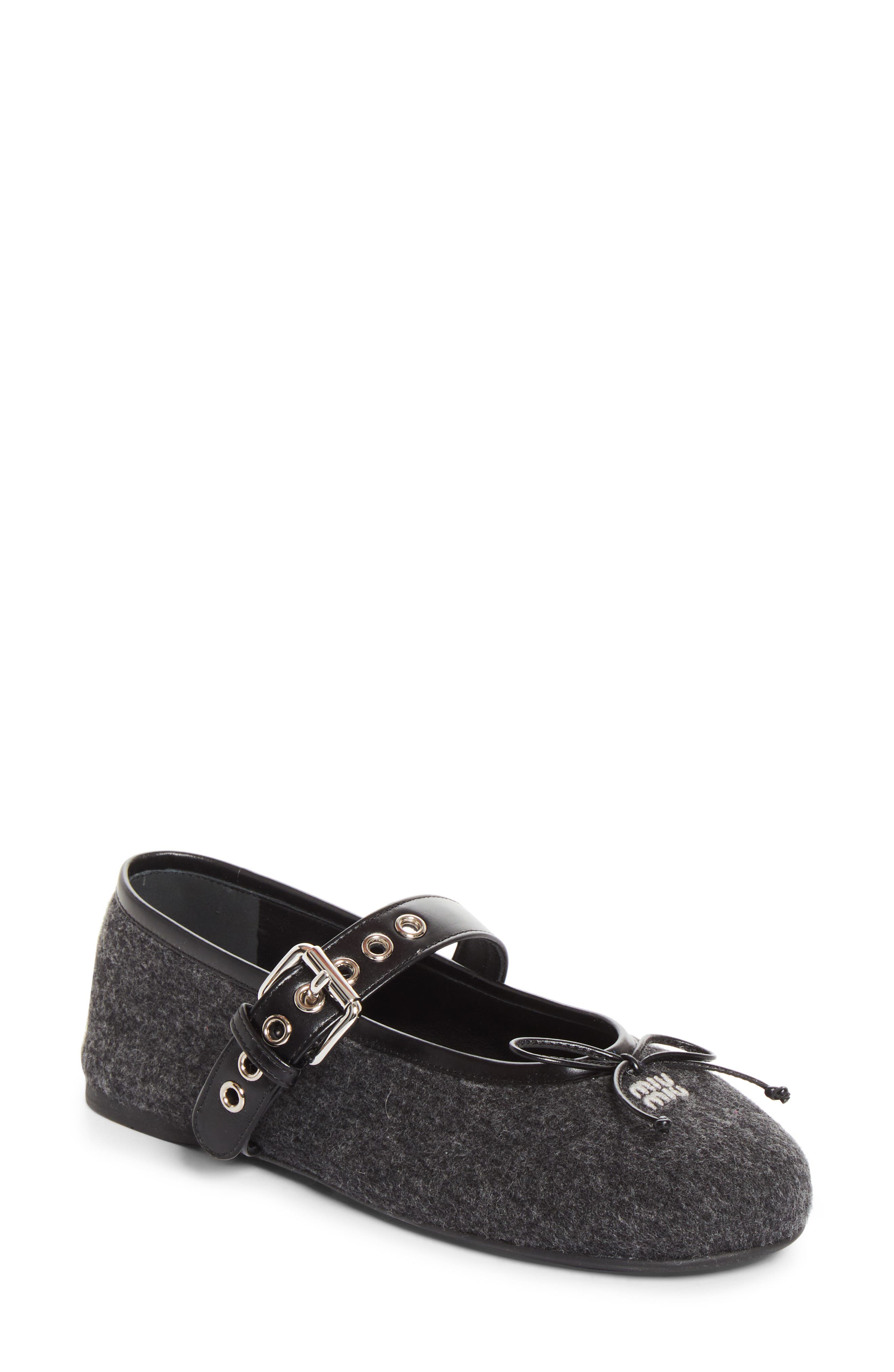Virgin Wool Flannel Mary Jane Ballet Flat, Main, color, ANTRACITE