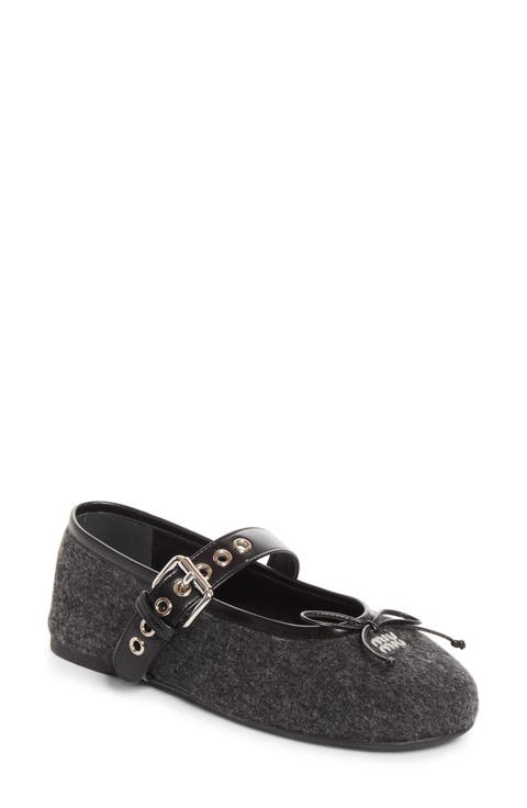 Virgin Wool Flannel Mary Jane Ballet Flat