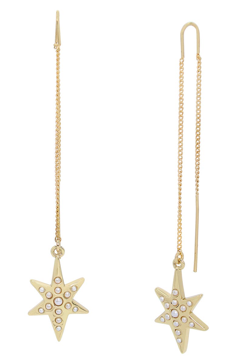 AllSaints Faux Pearl Star Threader Drop Earrings, Main, color, Gold