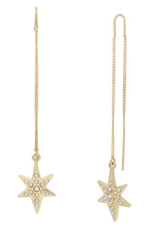 Faux Pearl Star Threader Drop Earrings