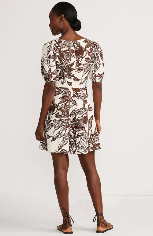 Lands' End Linen Above The Knee Puff Sleeve Dress In Brown