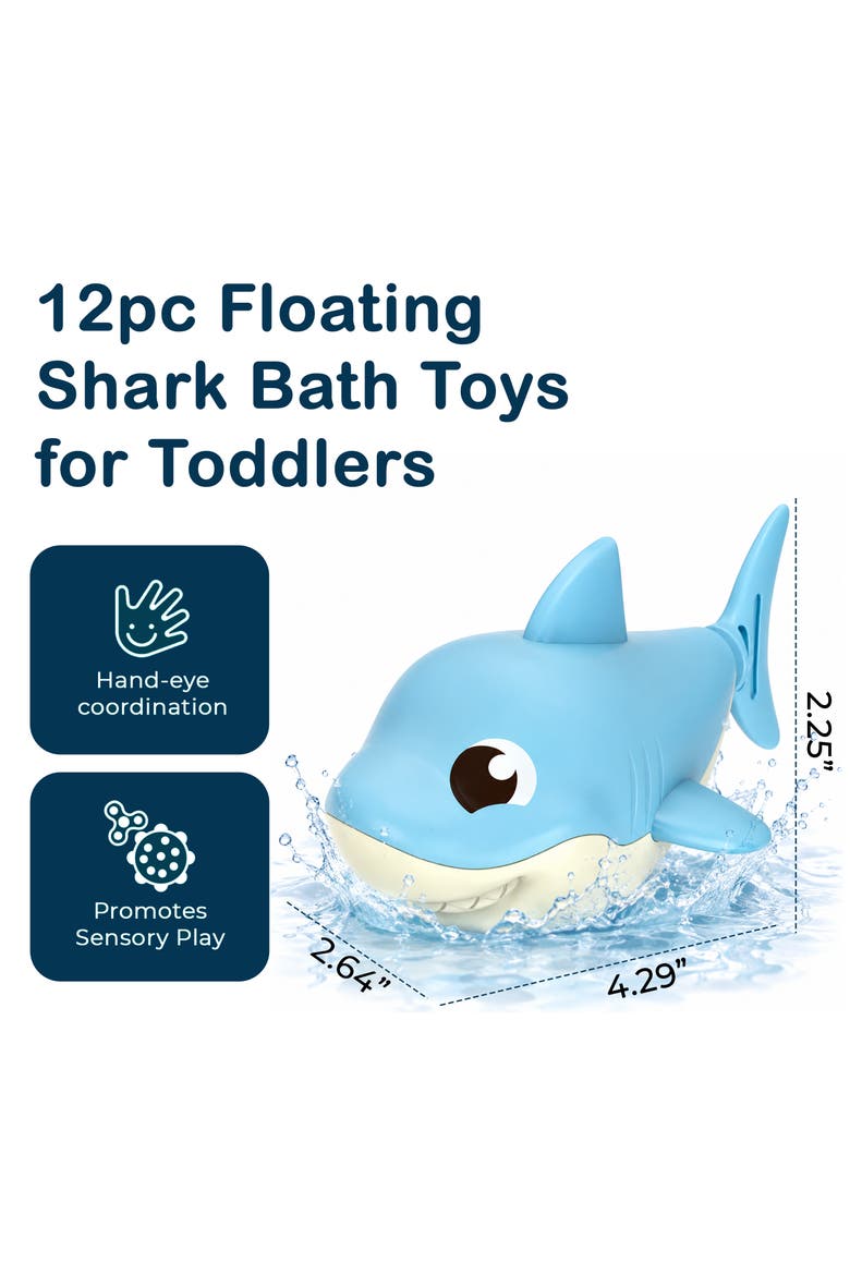 12pc Floating Shark Bath Toys for Toddlers Colorful Wind Up Swimming Sharks Interactive and Battery Free Water Play, Alternate, color, Multicolor