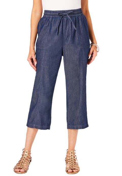 Plus Size Chambray Wide Leg Capri Pant (Plus)
