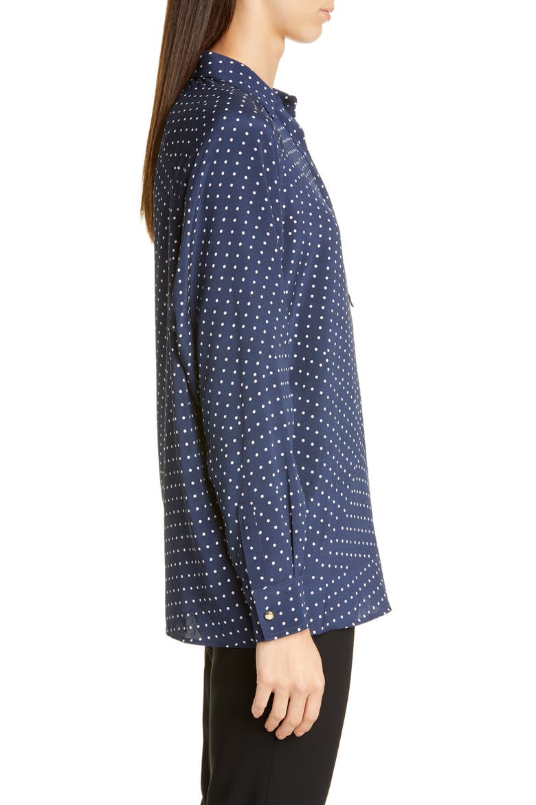 Polka Dot Print Stretch Silk Blouse, Alternate, color, NAVY/ WHITE