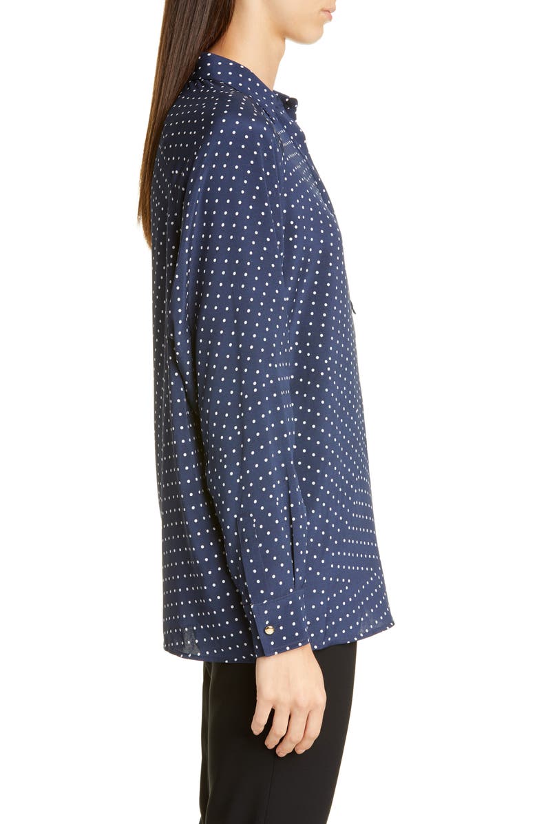 St. John Collection Polka Dot Print Stretch Silk Blouse, Alternate, color, 