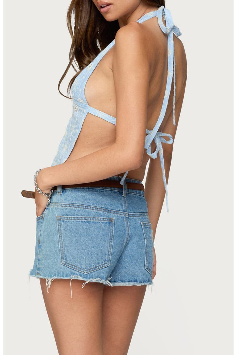 Backless Eyelet Halter Top, Alternate, color, BLUE