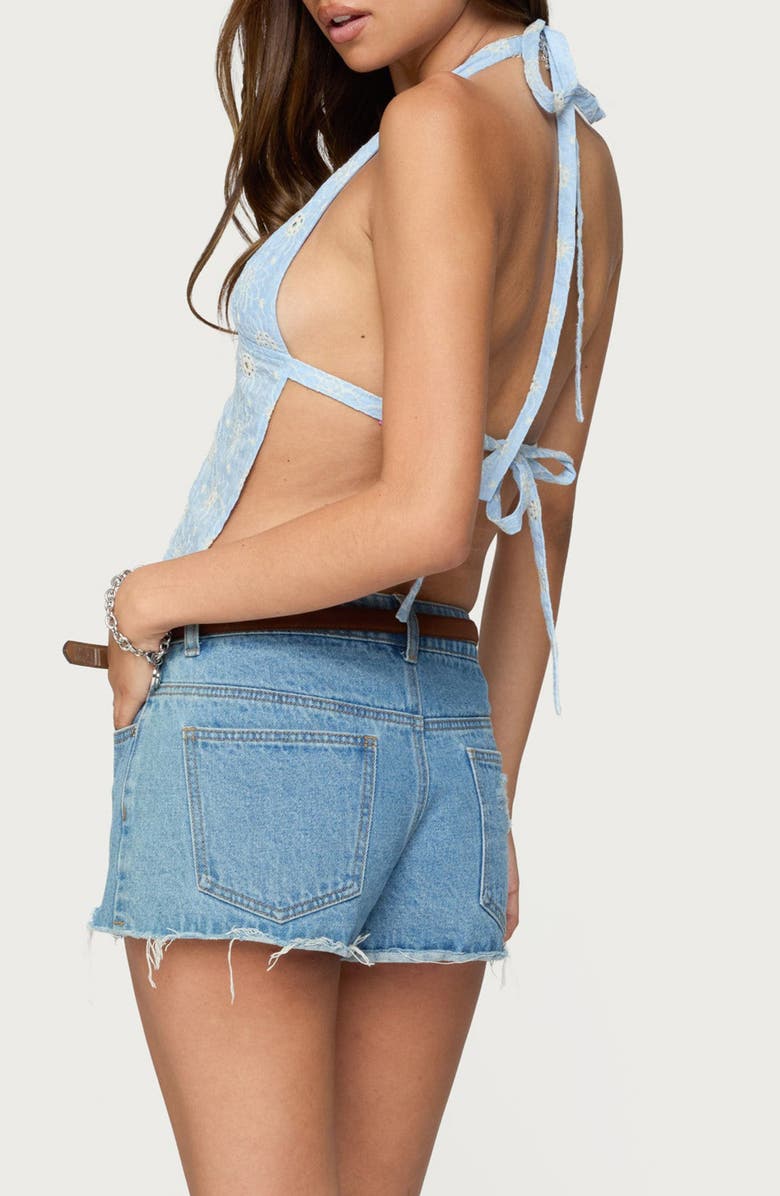 EDIKTED Backless Eyelet Halter Top, Alternate, color, Blue