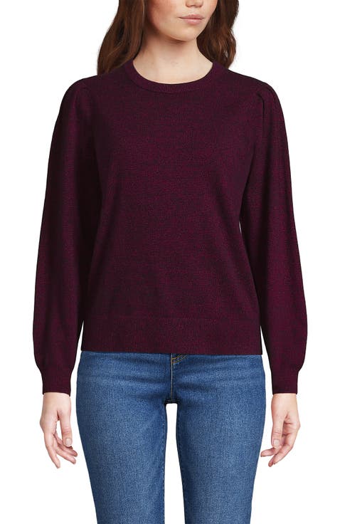 Cashmere Puff Sleeve Crew Neck Sweater