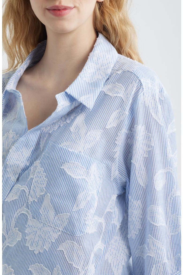 Floral Appliqué Stripe Cotton Blend Wrap Shirt, Alternate, color, BOTANIC OVERLAY