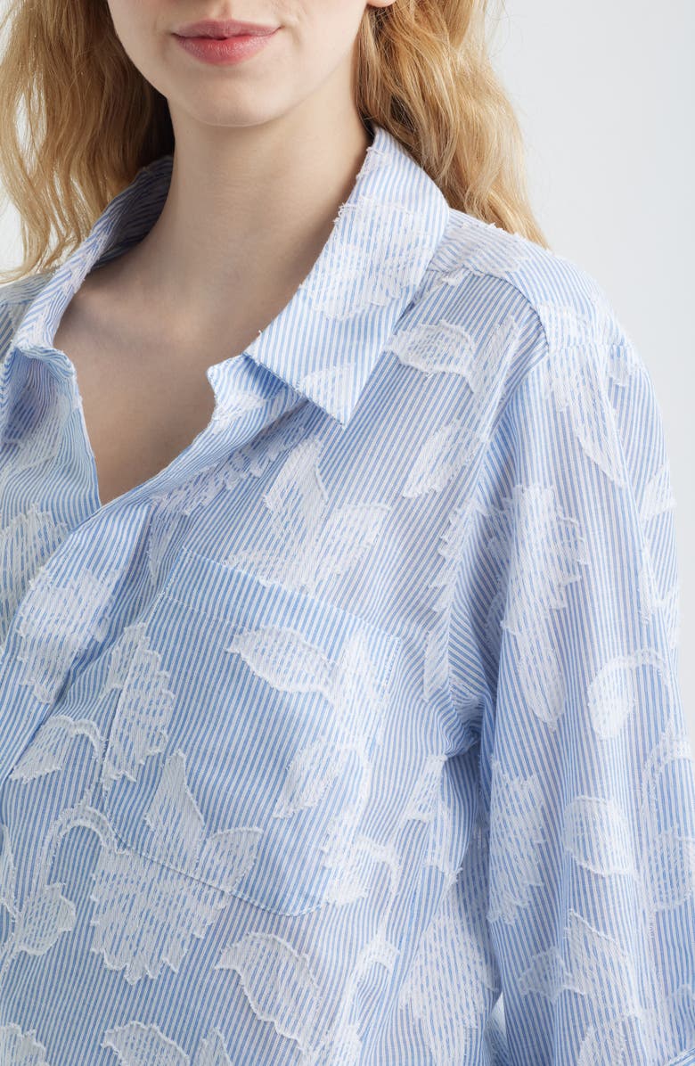 CISSA Floral Appliqué Stripe Cotton Blend Wrap Shirt, Alternate, color, Botanic Overlay