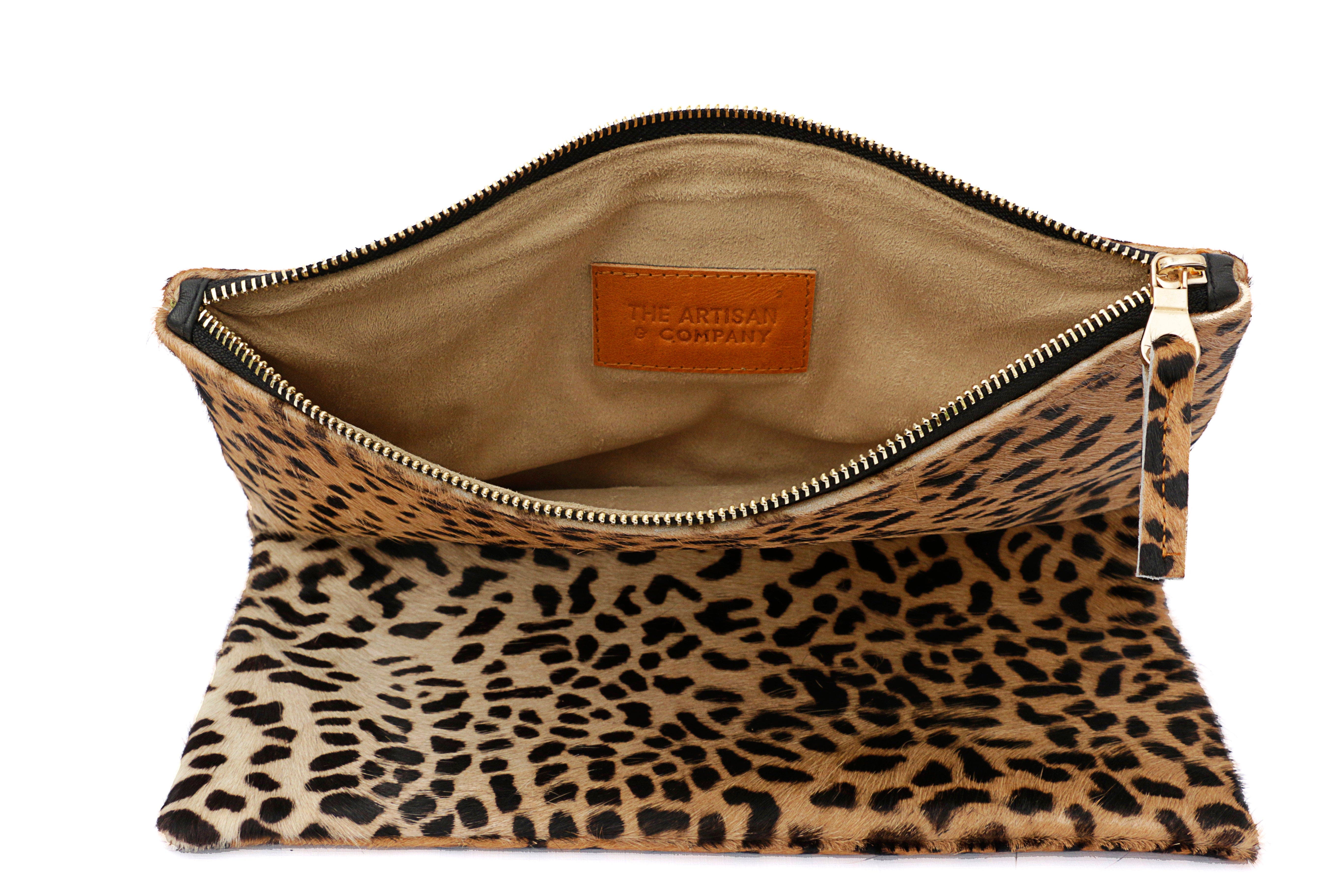 The Artisan & Company Leopard Leather Clutch, Alternate, color, Beige