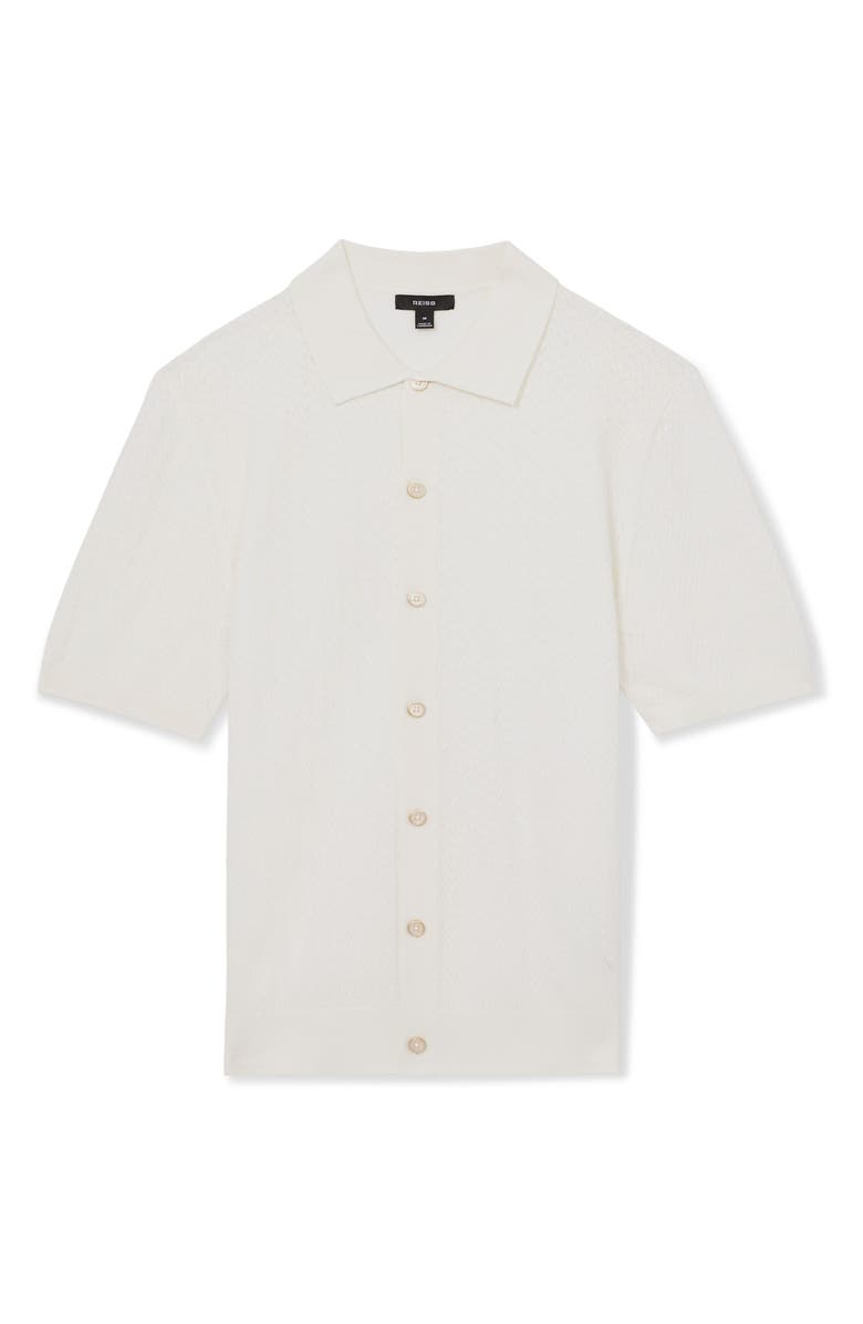 Reiss Thames Pointelle Knit Short Sleeve Button-Up Shirt, Alternate, color, White