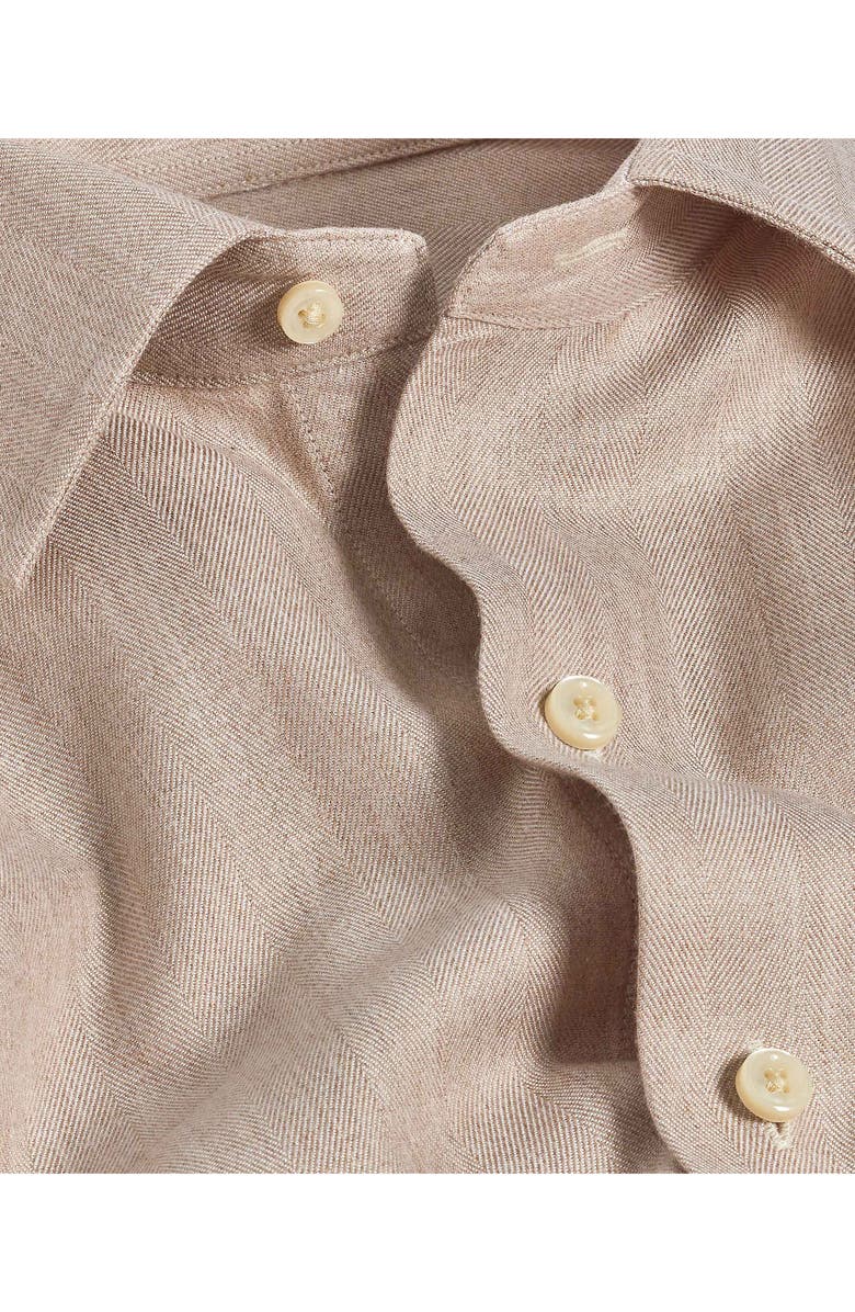 David Donahue Herringbone Sport Shirt, Alternate, color, Dune