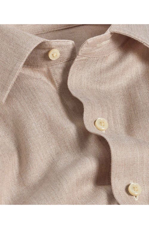David Donahue Regular Fit Herringbone Sport Shirt In Dune