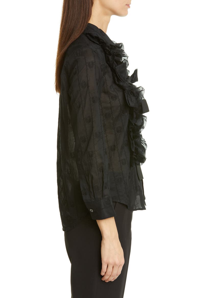 Tricot Comme des Garçons Bow Ruffle Detail Embroidered Shirt, Alternate, color, BLACK