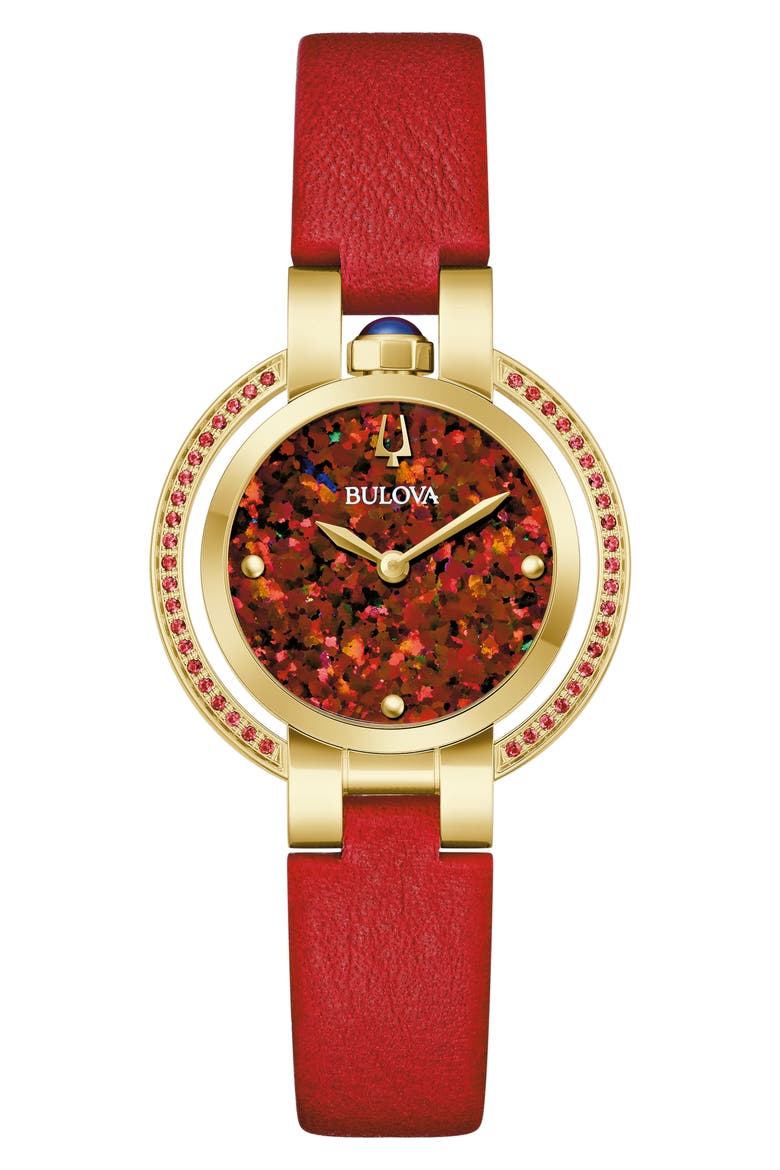 Rubaiyat Synthetic Fire Opal Leather Strap Watch, 30.5mm, Main, color, RED