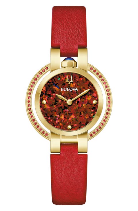 Rubaiyat Synthetic Fire Opal Leather Strap Watch, 30.5mm